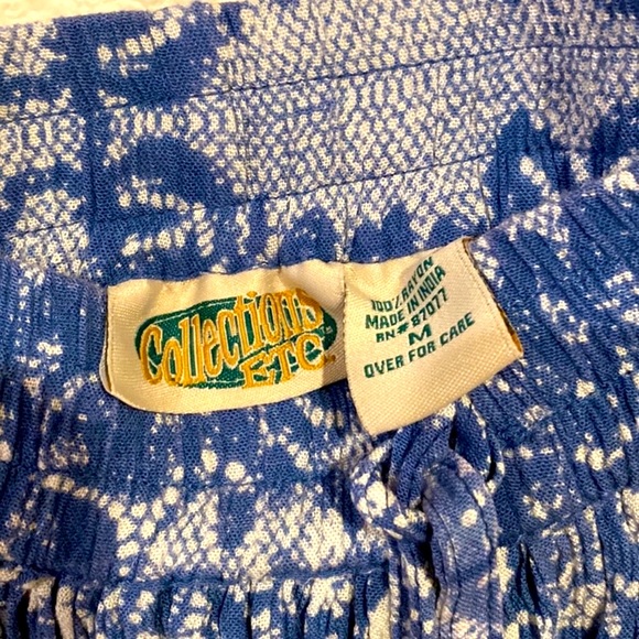 VINTAGE Skirt COLLECTIONS Floral Maxi Midi Boho Blue White Size Medium Stretches - Picture 3 of 10